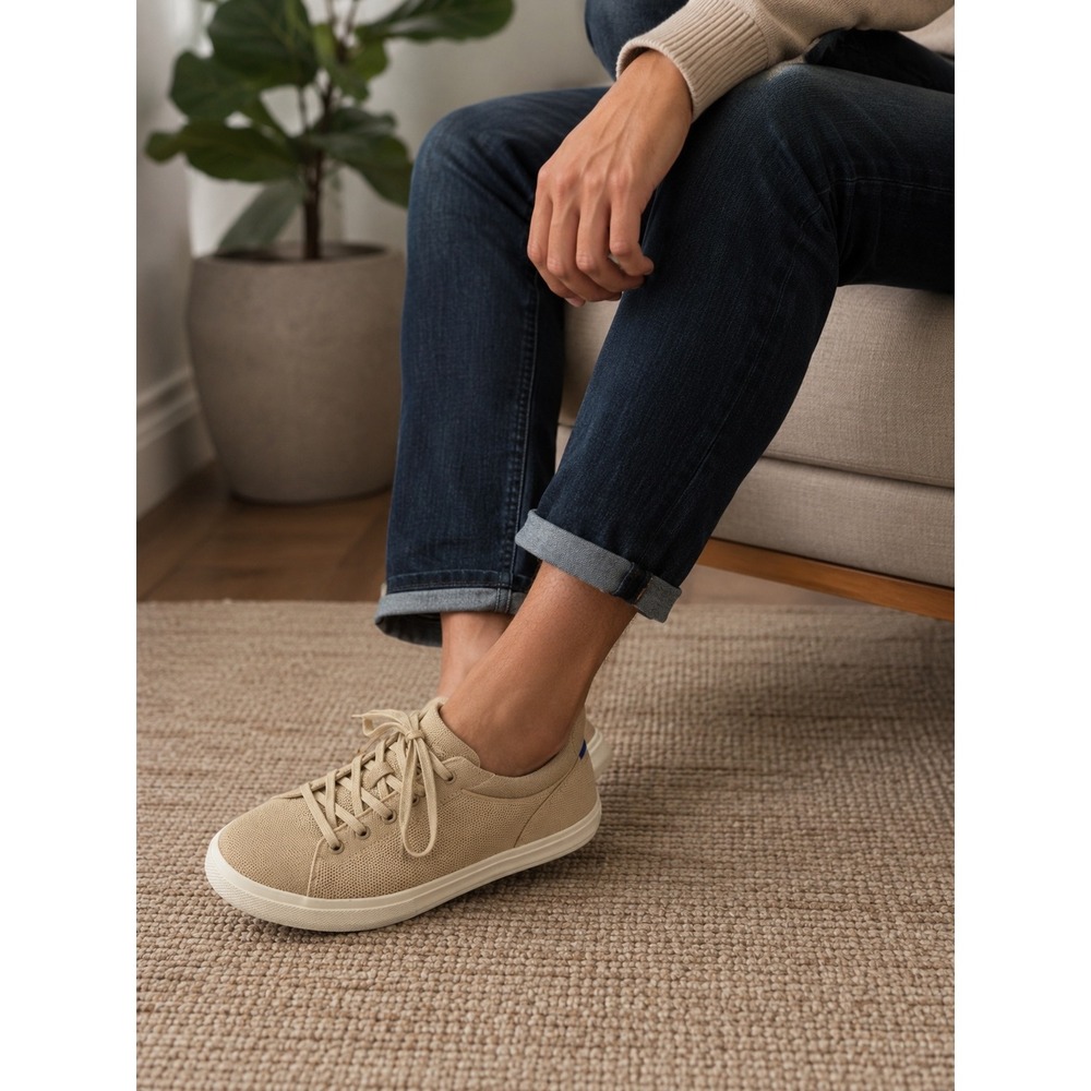 Rothy's RS01 Men's Knit Sneakers Beige Tan Lace Up Washable Shoes Size 11.5